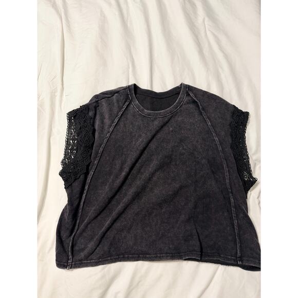 Black with Lace Sleeves Crop Top - Women's 0XL - Grunge, Western, Goth - Picture 2 of 5